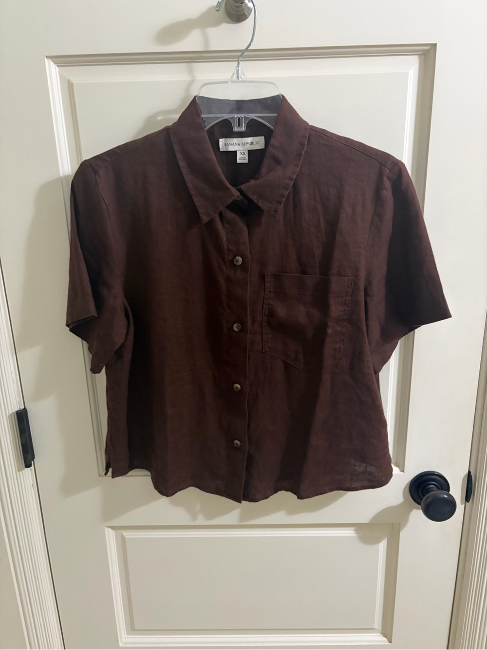 Banana Republic Brown Linen Short-Sleeve Button Front Blouse